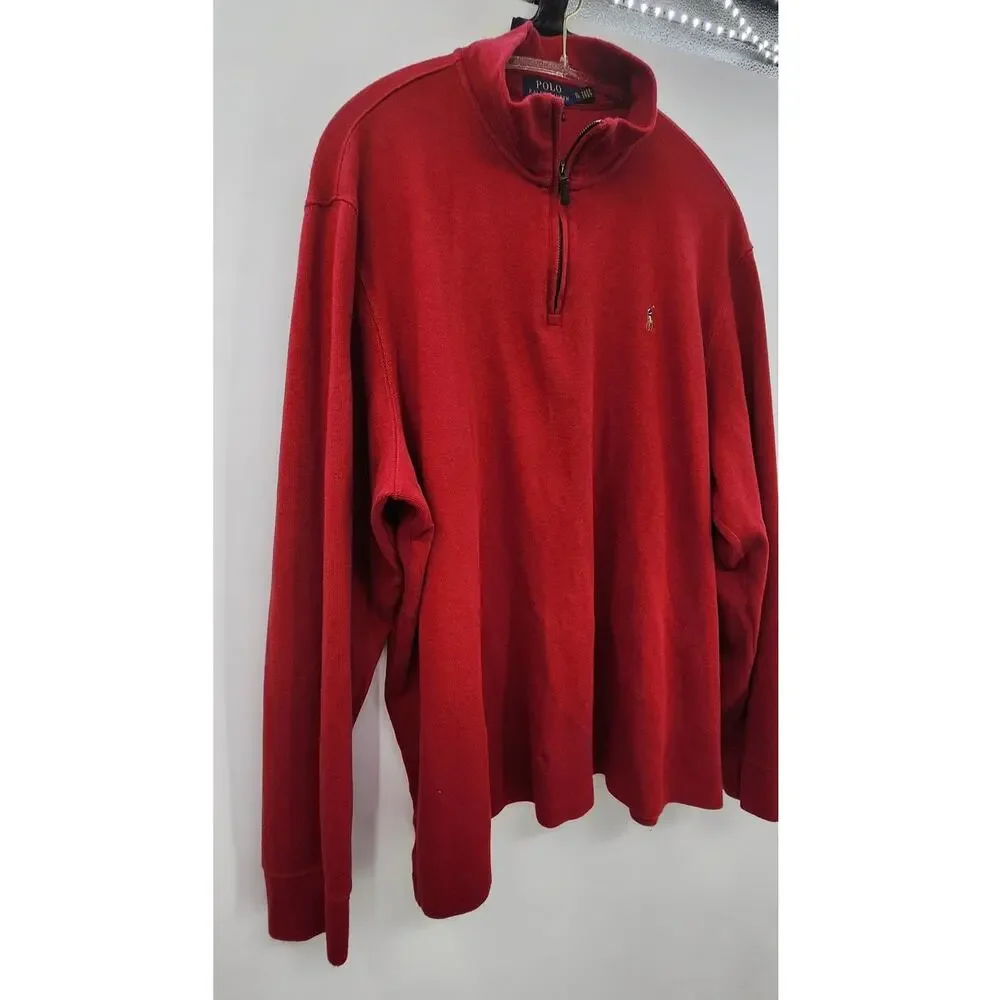 Men's Polo Ralph Lauren Red 1/4 Zip Embroidered Pony Size XL Estate Rib